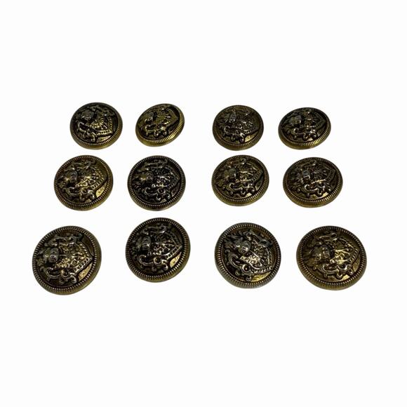 Lot 12 Metal Crest Shank Buttons Antique Gold Tone 0.91 in Sewing Crafts Blazer - Picture 2 of 7
